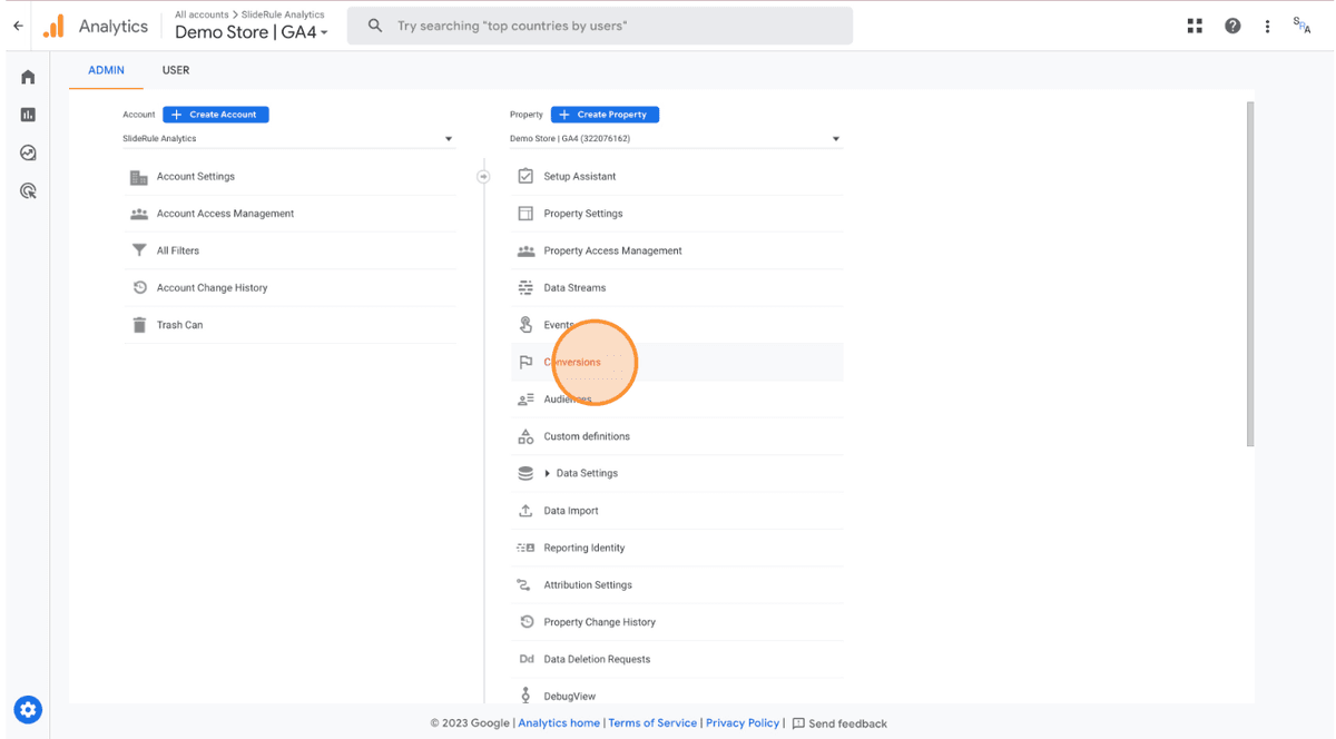 Conversions option in GA4