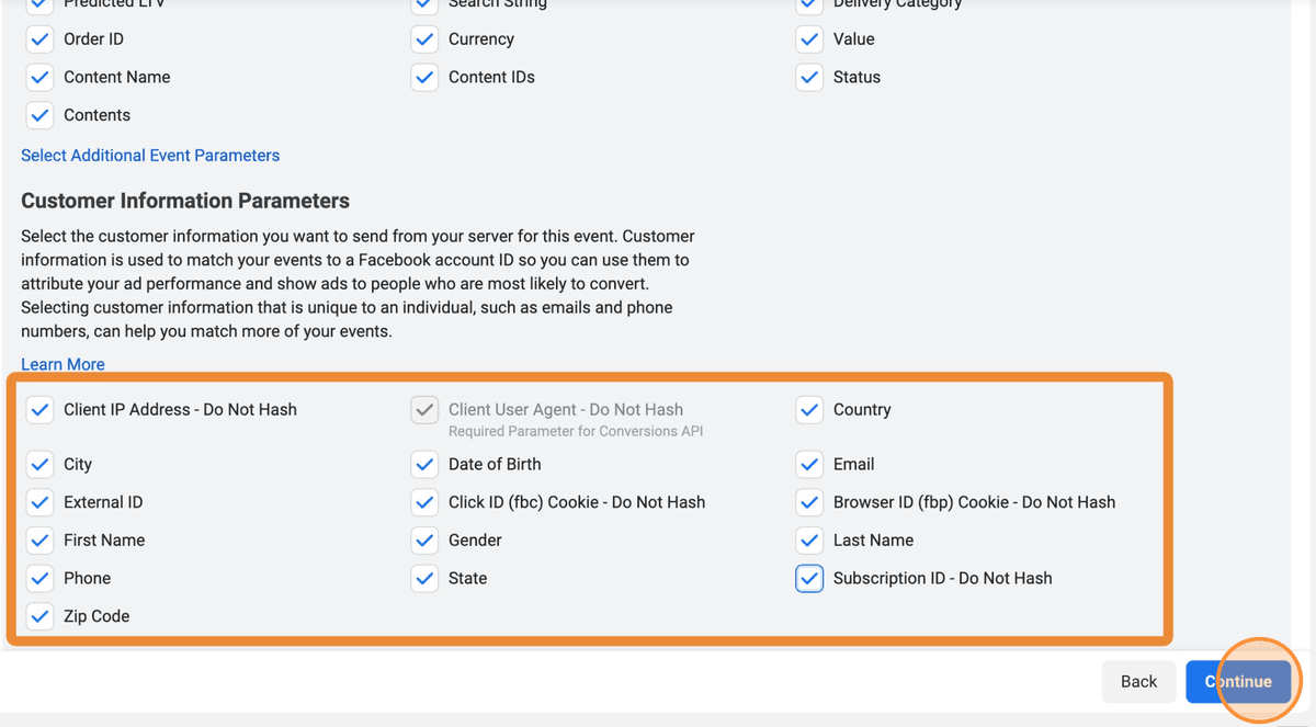 Selecting Customer Information Parameters