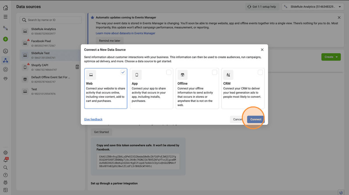 Clicking Connect for Web