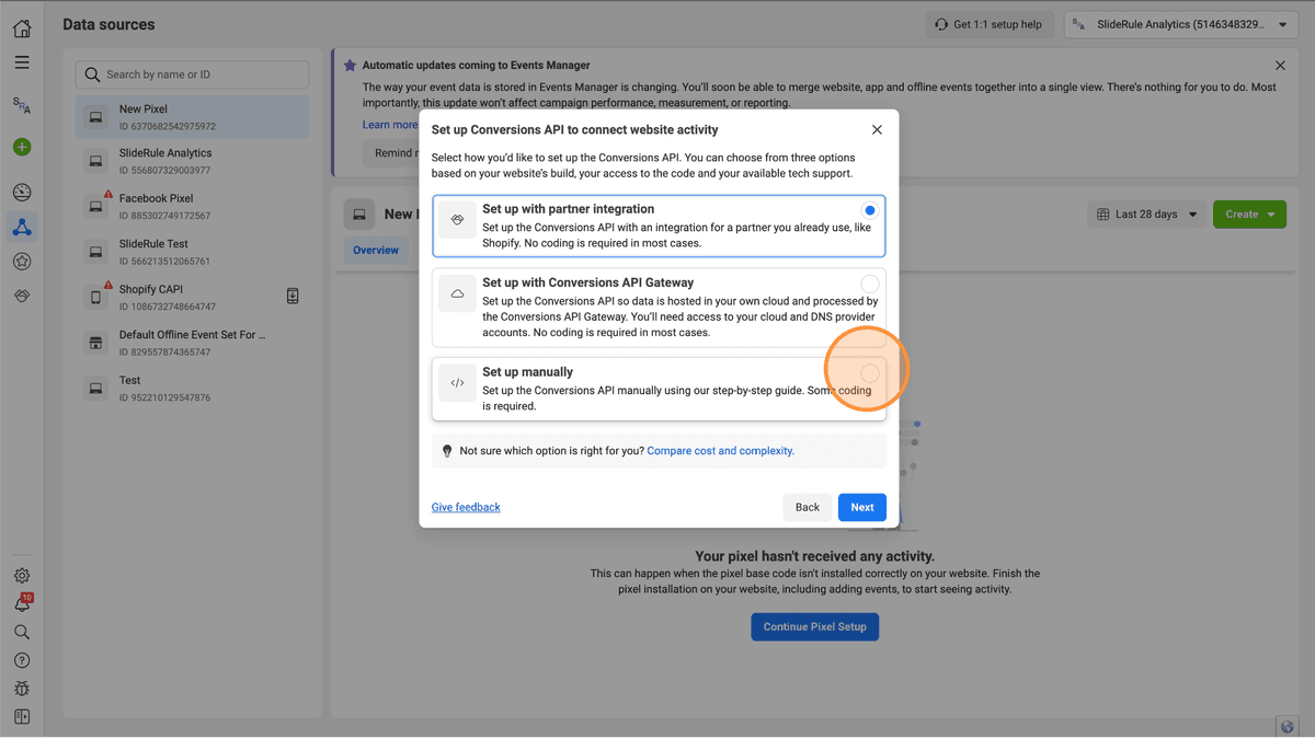 Selecting manual setup