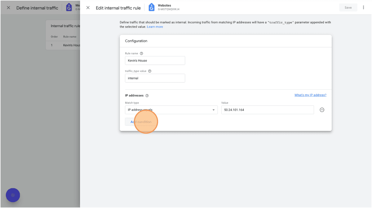 Enter IP address for internal traffic