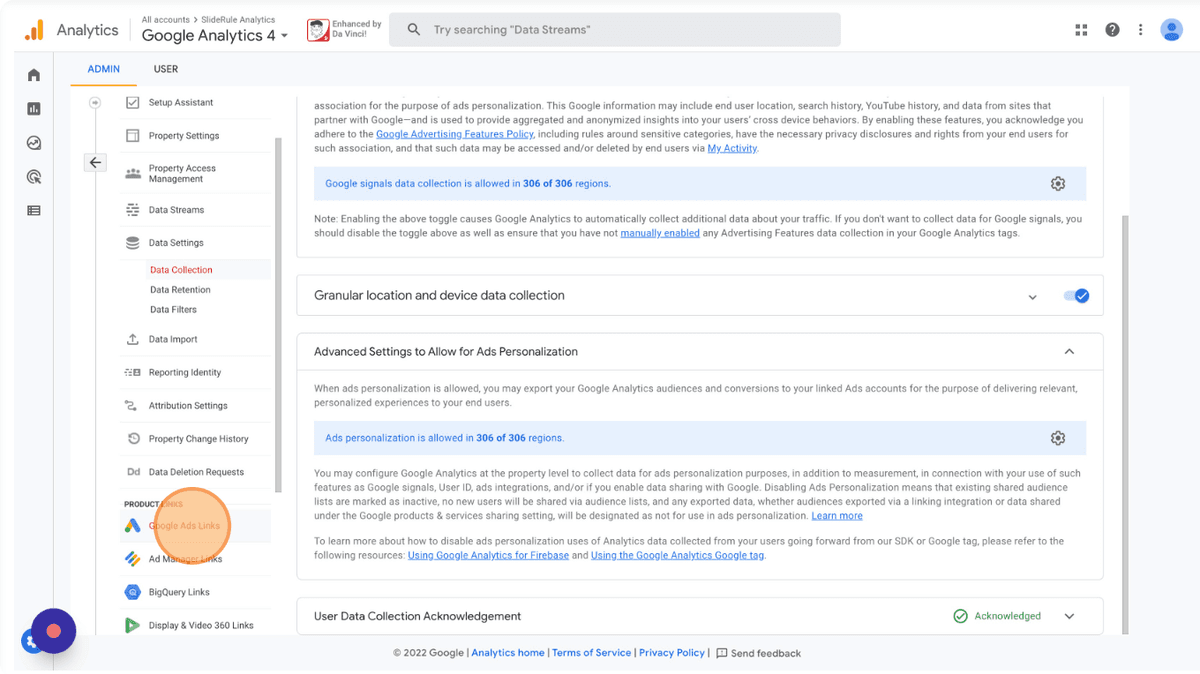 Google Ads Links in GA4 settings