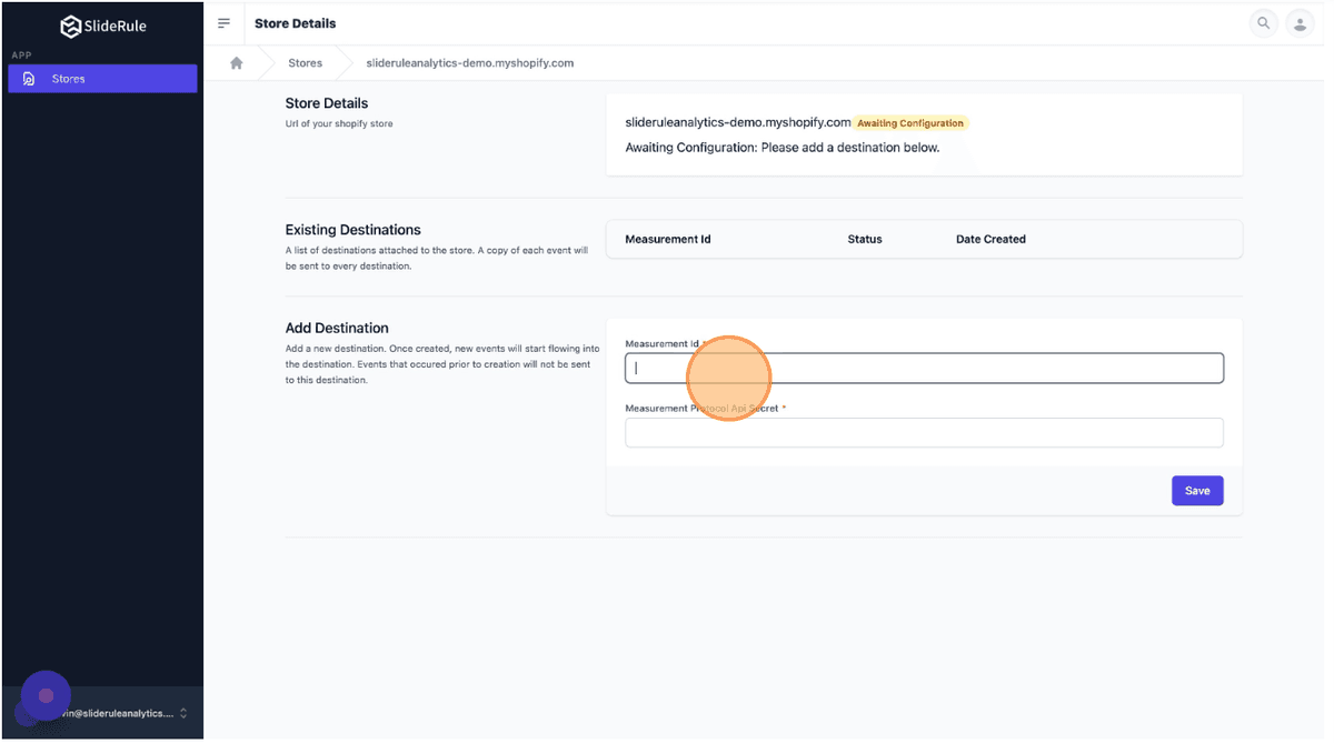 SlideRule Analytics store configuration