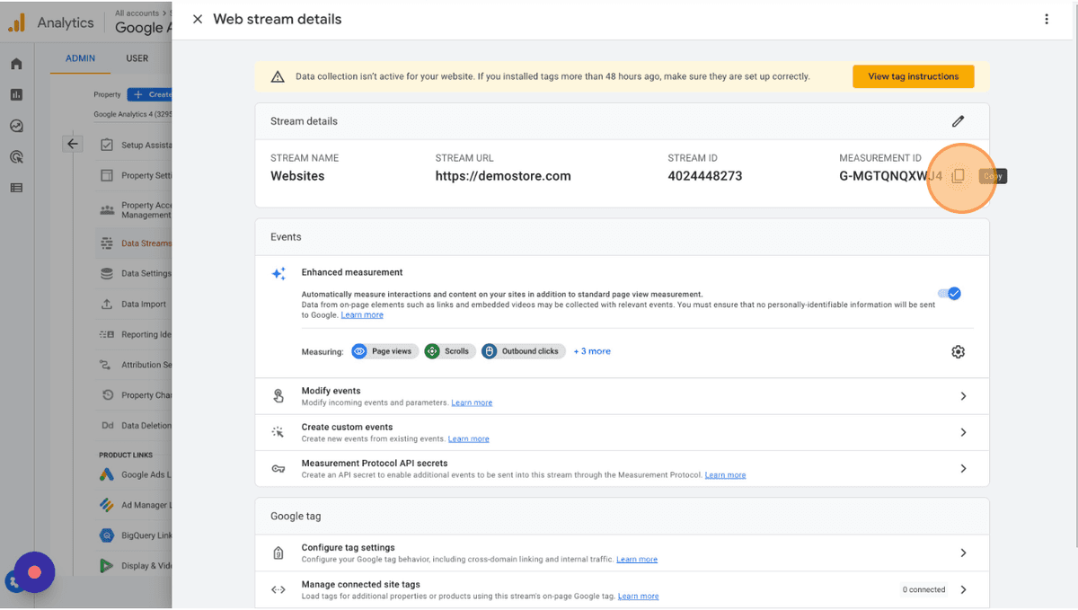 Copying Measurement Id from GA4