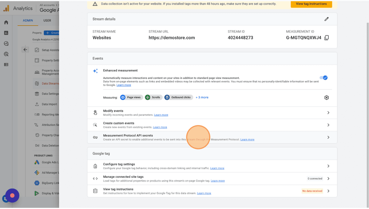 Measurement Protocol API secrets section in GA4