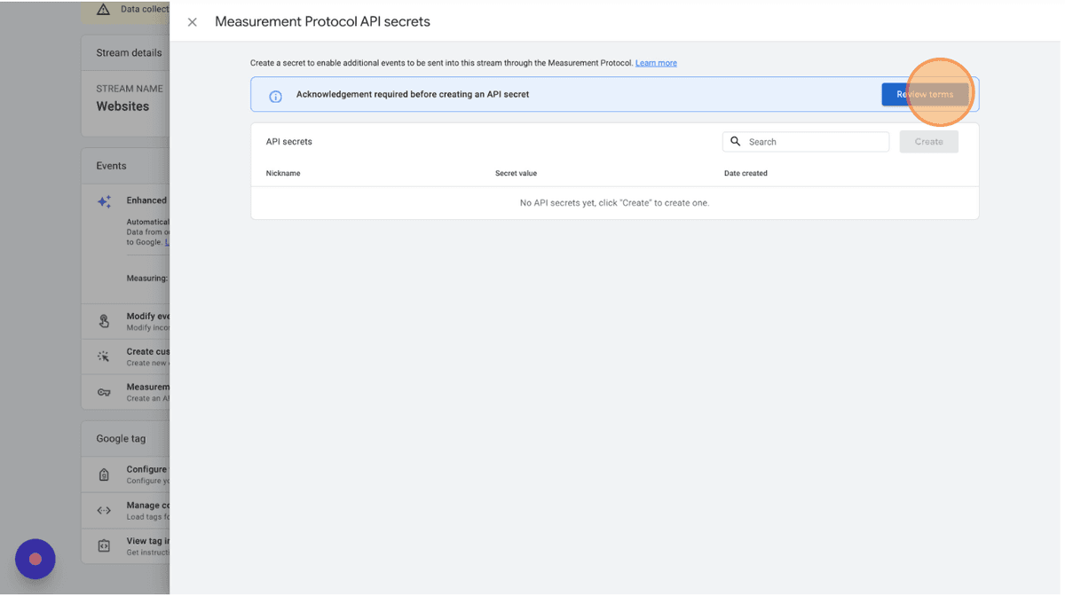 Reviewing terms for Measurement Protocol API Secret