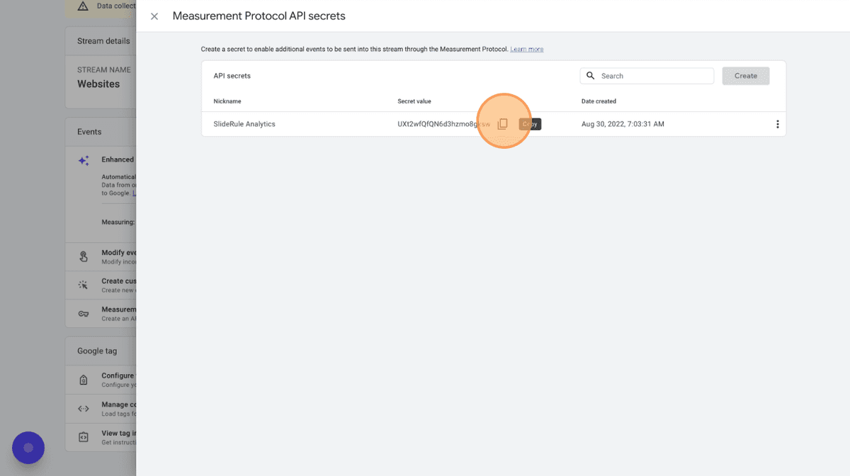 Copying Measurement Protocol API Secret