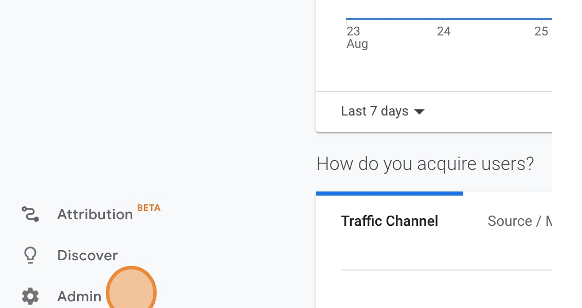 Admin section in Google Analytics