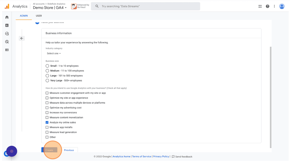Creating GA4 property for online sales