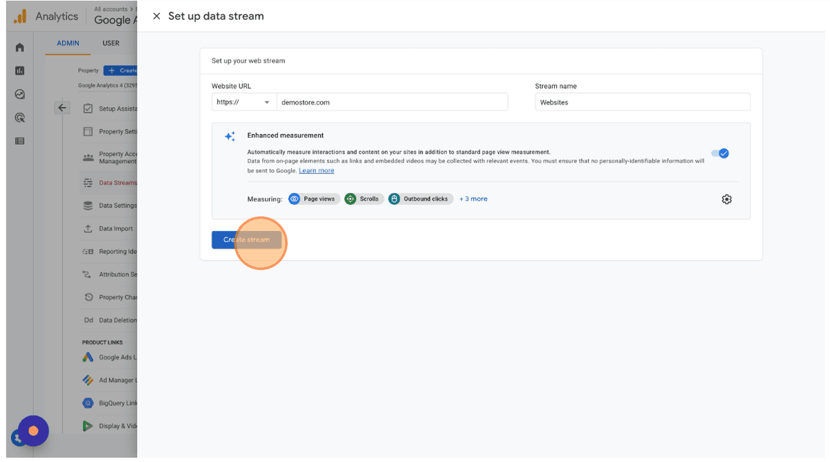 Creating Web Data Stream in GA4