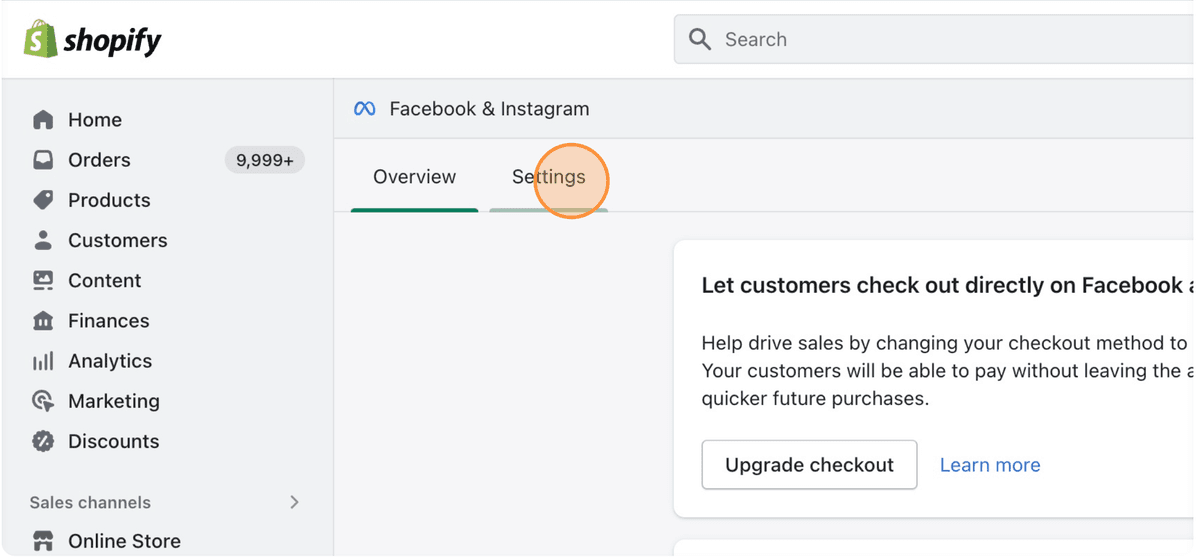 Settings in Facebook & Instagram sales channel