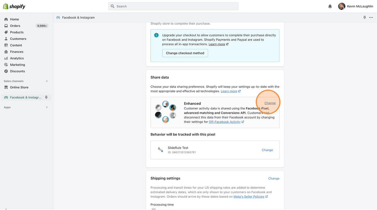 Changing Share data settings in Shopify