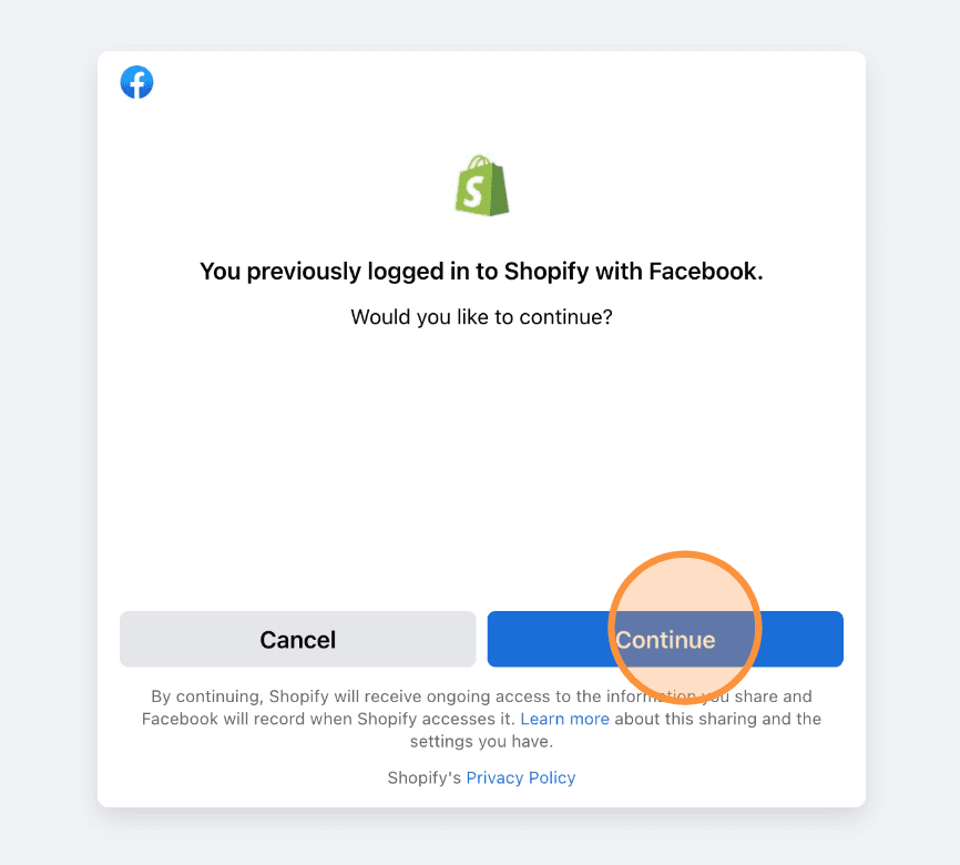 Login to Facebook prompt