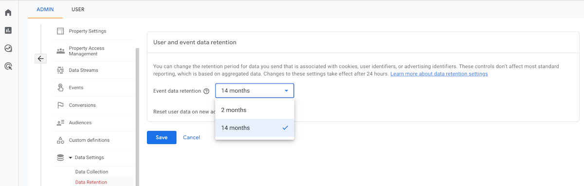 Data Retention Settings in Google Analytics 4