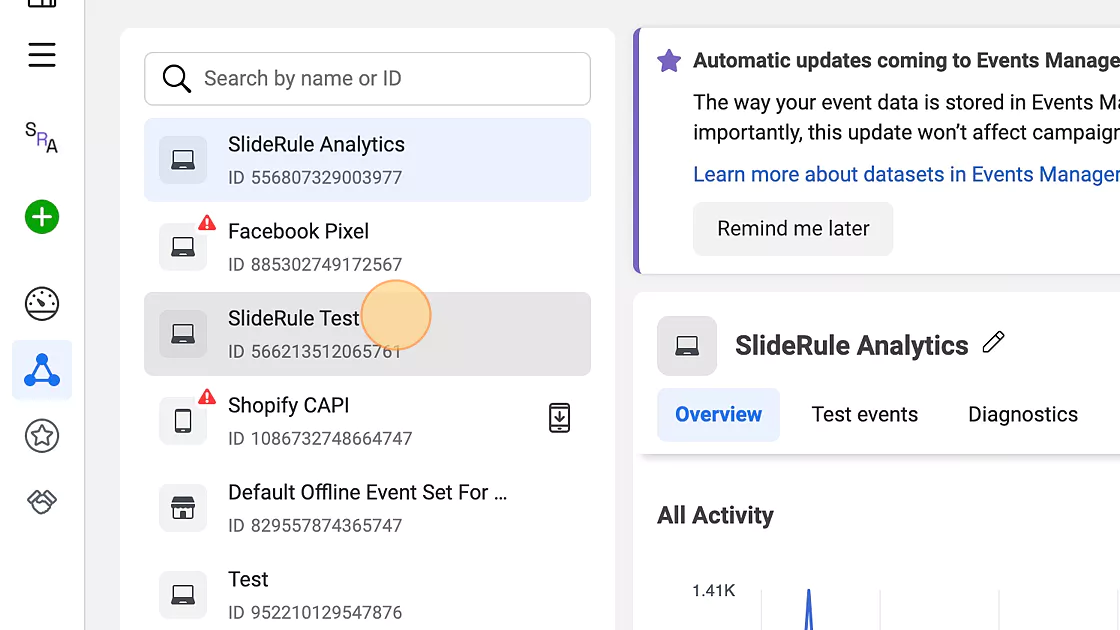 Selecting a pixel in Facebook Events Manager