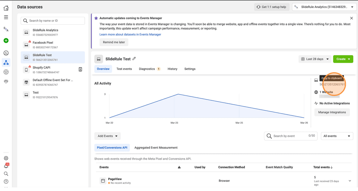 Copying pixel id from pixel info page