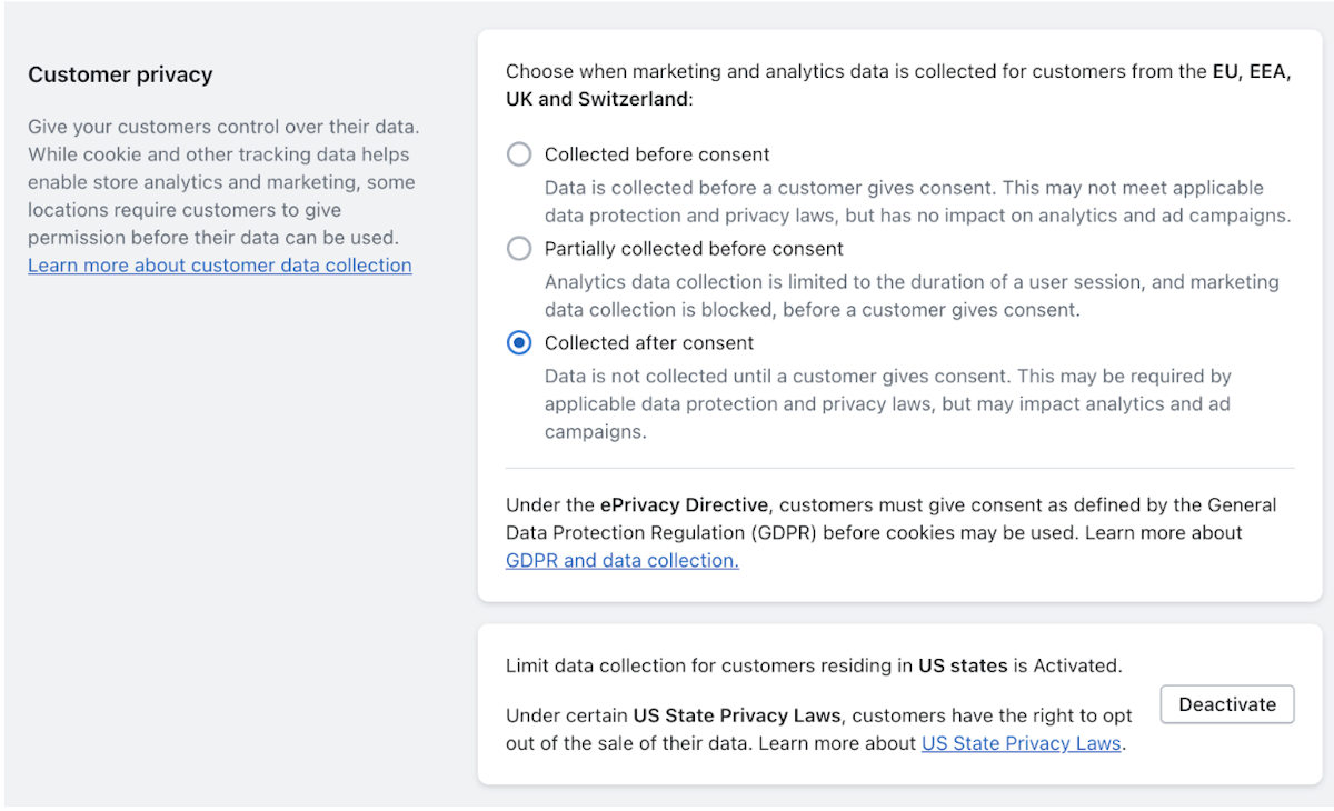 Shopify Customer Privacy Settings