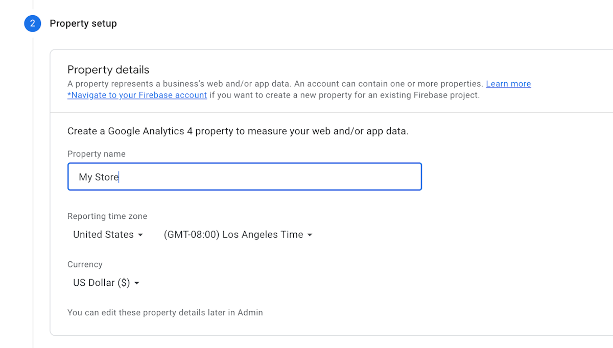 Naming account and property in Google Analytics