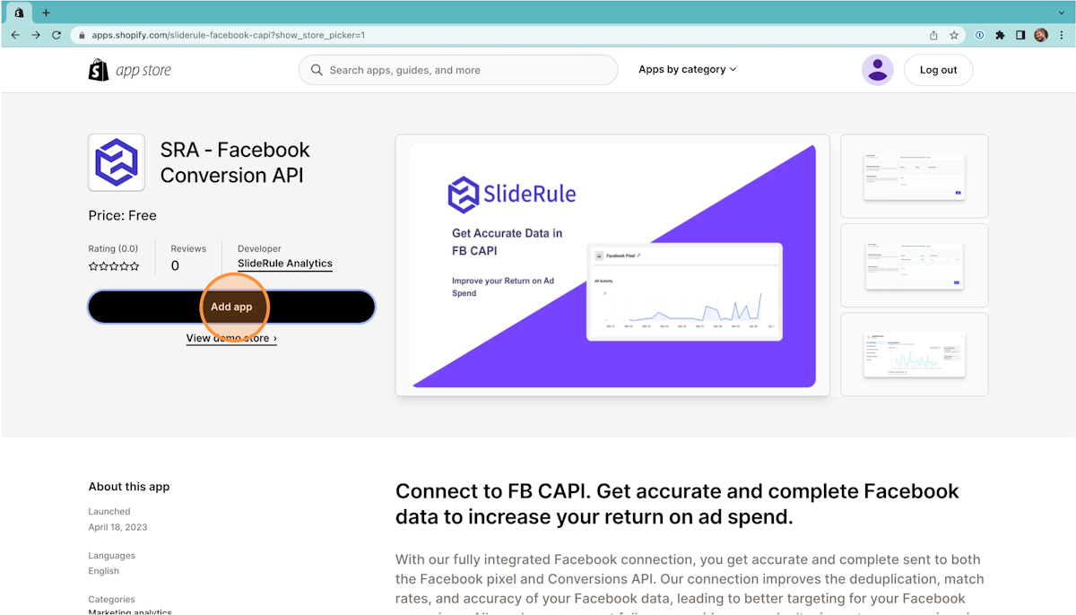 Add SlideRule Analytics FB Conversions API app