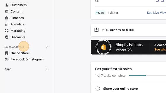Sales channels in Shopify admin