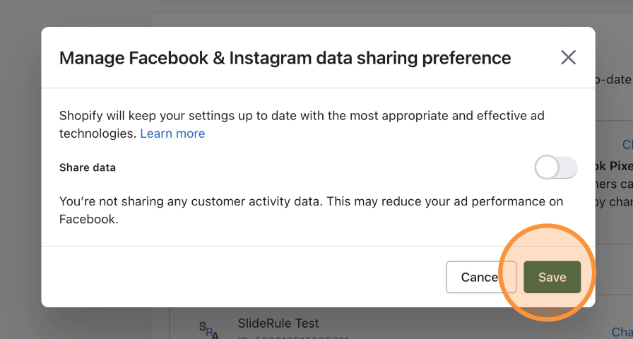 Save changes in Facebook settings