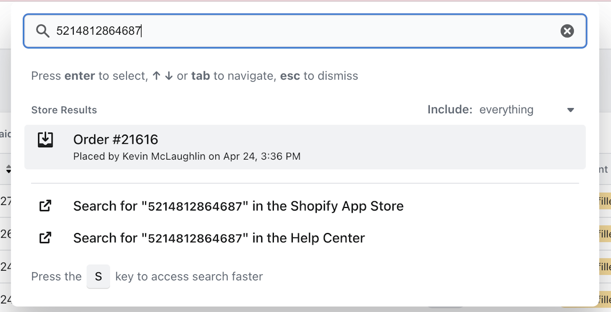 Searching for an order in Shopify using Order ID